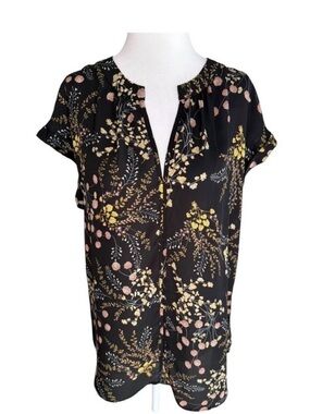 Philosophy Floral Print Black Split-Neck Women's Blouse